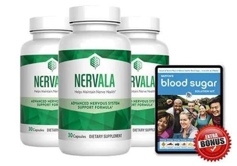 Natural nerve support formula Nervala shown in product bottle for soothing nerve discomfort